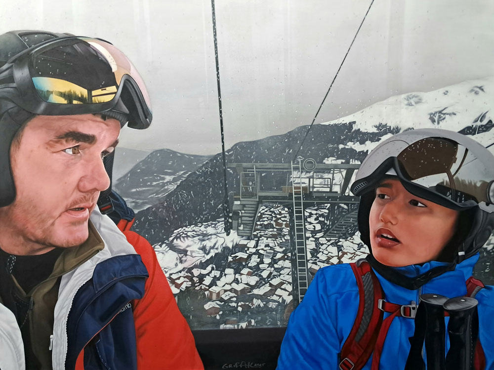 Mr. Ray and Daughter Ski Commissioned Painting, 2025